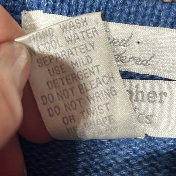 VTG Christopher & Banks Sweater Hand Embroidered Blue Holiday Moose Knit L - Picture 7 of 7